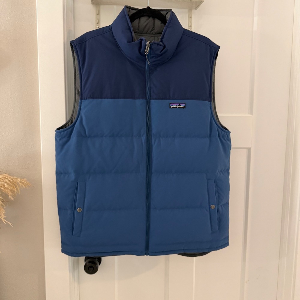 Patagonia Mens Reversible Bivy Down Vest Blue Grey Puffer Gorpcore
